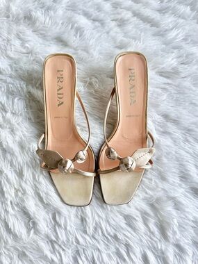 Vintage Prada satin rosebud kitten sandals